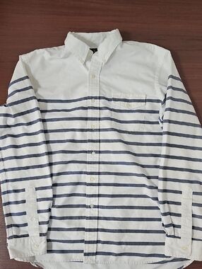 Ralph Lauren White and Navy Striped Button-Down Shirt
